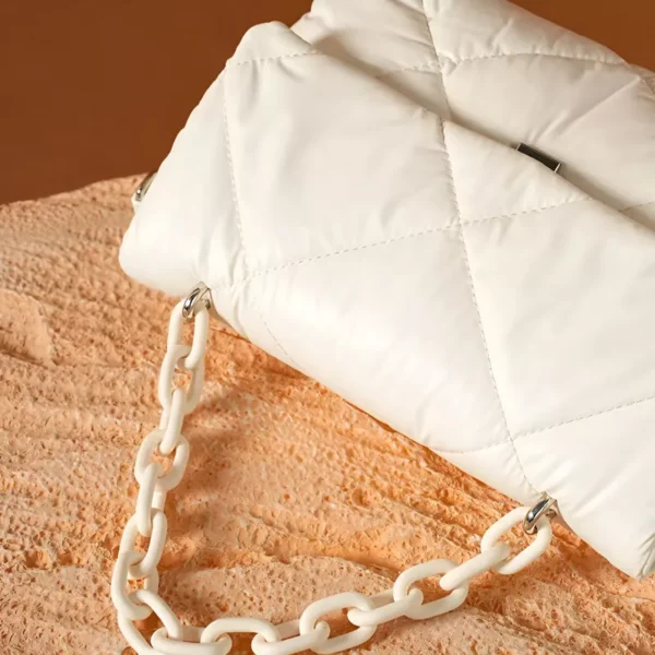 Elegant Feather Down Leather Shoulder Bag with Chain Strap - Image 4