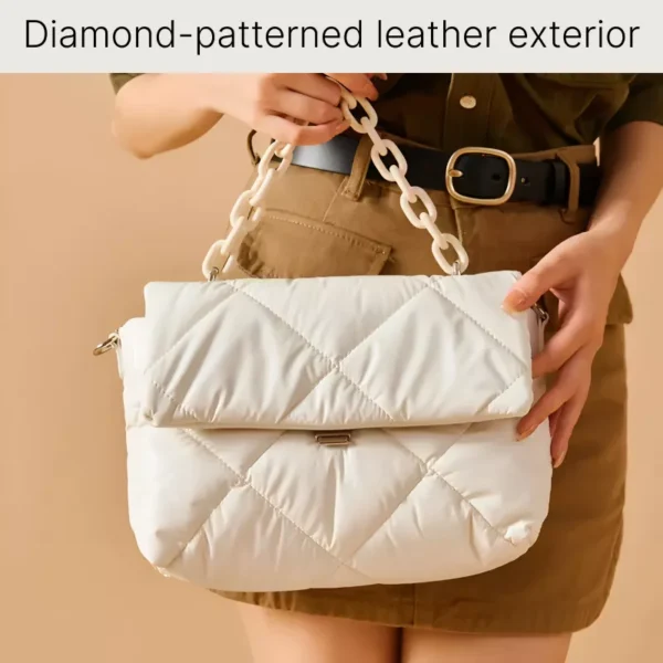 Elegant Feather Down Leather Shoulder Bag with Chain Strap - Image 3