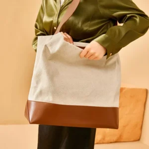 Genuine Cow Leather and Canvas Shoulder Bag for Women