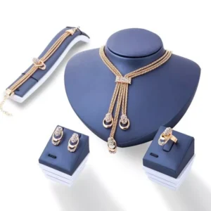 4Pcs Gold-Plated Jewelry Set: Rings, Necklace, Earrings & Bracelet
