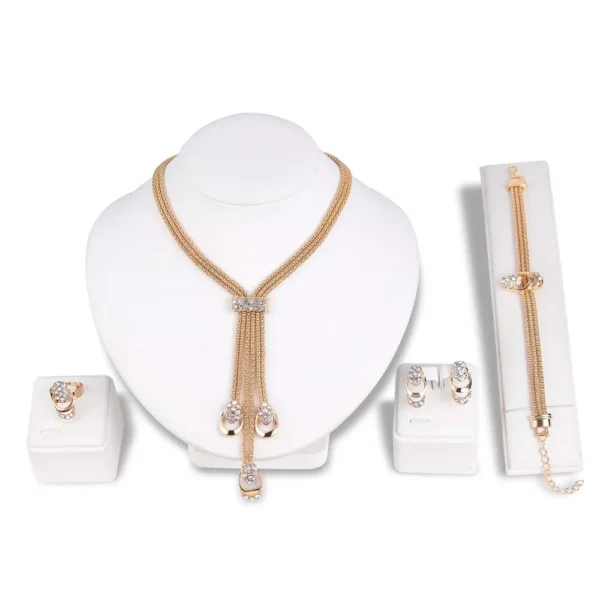 4Pcs Gold-Plated Jewelry Set: Rings, Necklace, Earrings & Bracelet - Image 6