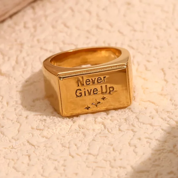 18K Gold-Plated Stainless Steel Square Ring - Waterproof & Hypoallergenic - Image 3