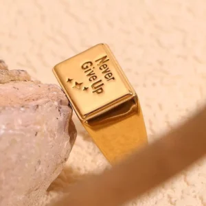 18K Gold-Plated Stainless Steel Square Ring - Waterproof & Hypoallergenic