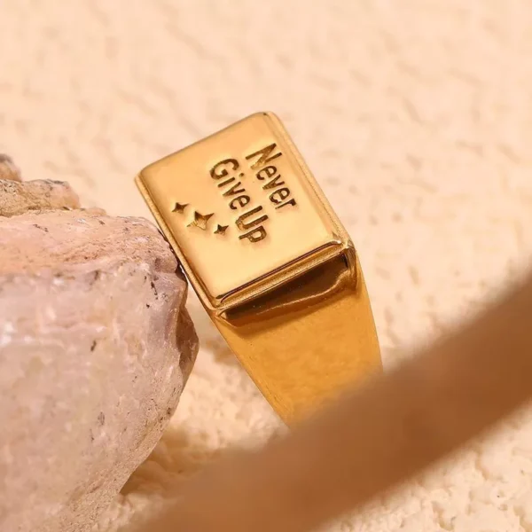 18K Gold-Plated Stainless Steel Square Ring - Waterproof & Hypoallergenic