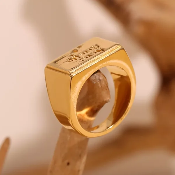 18K Gold-Plated Stainless Steel Square Ring - Waterproof & Hypoallergenic - Image 5