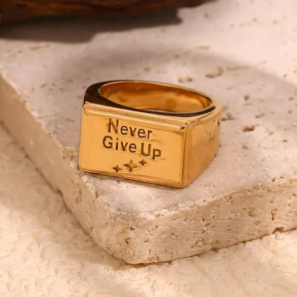 18K Gold-Plated Stainless Steel Square Ring - Waterproof & Hypoallergenic - Image 6