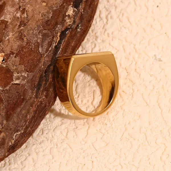 18K Gold-Plated Stainless Steel Square Ring - Waterproof & Hypoallergenic - Image 7