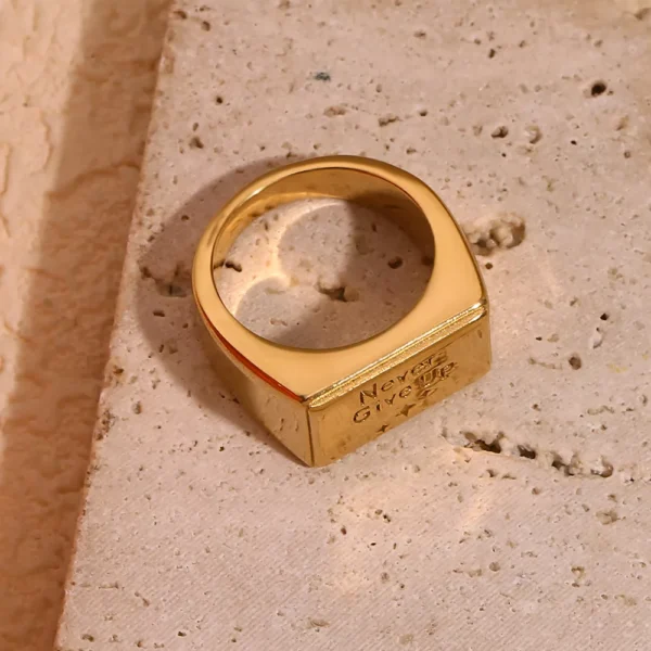 18K Gold-Plated Stainless Steel Square Ring - Waterproof & Hypoallergenic - Image 4