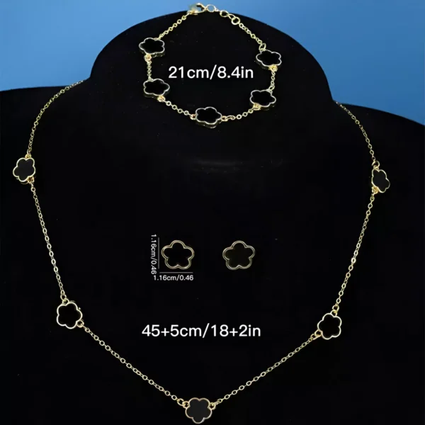 Elegant Five-Petal Flower & Clover Jewelry Set – Necklace, Bracelet, Earrings - Image 7