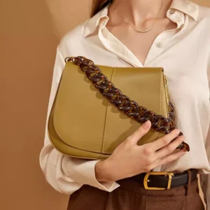 Elegant Leather Shoulder Bag with Acrylic Chain