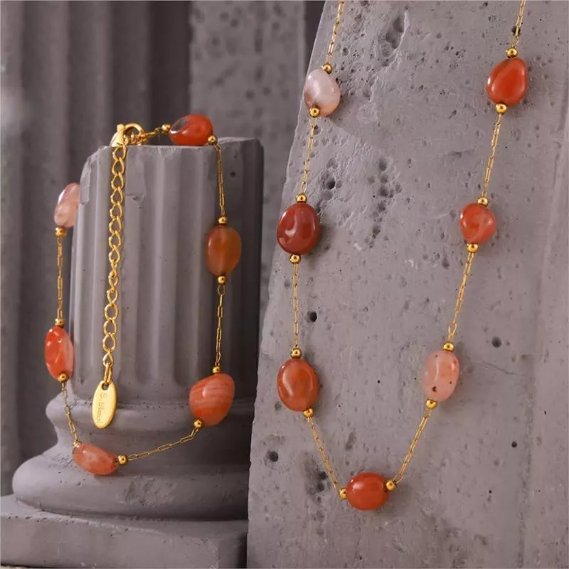Luxury Natural Agate Stone Bead Necklace and Bracelet Set