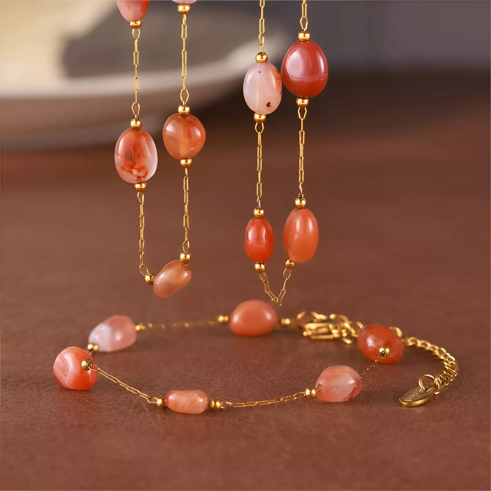Luxury Natural Agate Stone Bead Necklace and Bracelet Set - Image 4