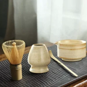 4PCS Japanese Matcha Tea Set with Bamboo Whisk and Ceramic Bowl