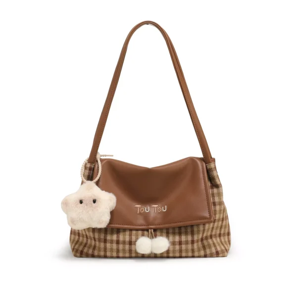 Woolen Plaid Tote Bag - Image 5