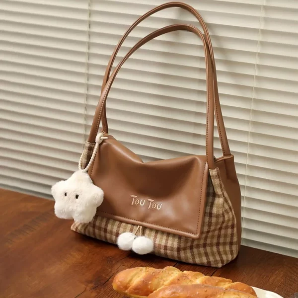 Woolen Plaid Tote Bag - Image 2
