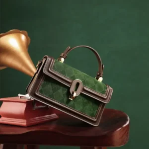 Retro Green Diamond Grid Small Square Bag