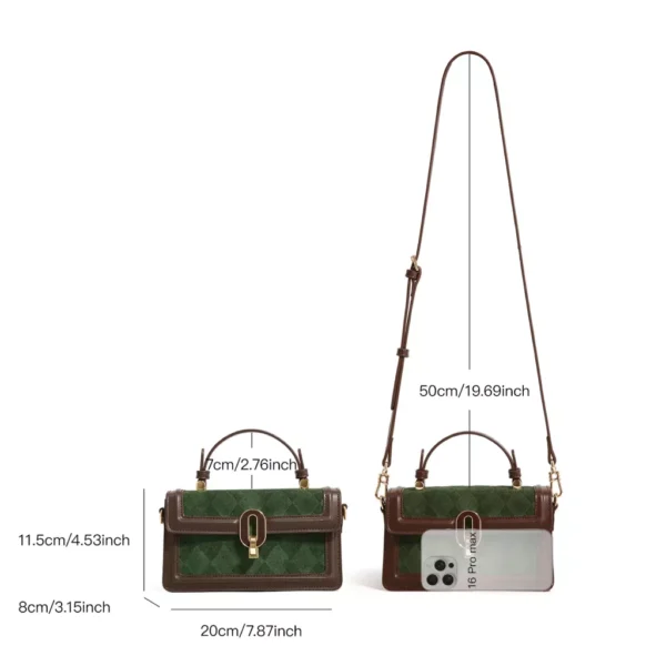Retro Green Diamond Grid Small Square Bag - Image 6