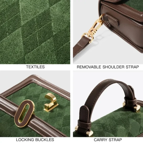 Retro Green Diamond Grid Small Square Bag - Image 3