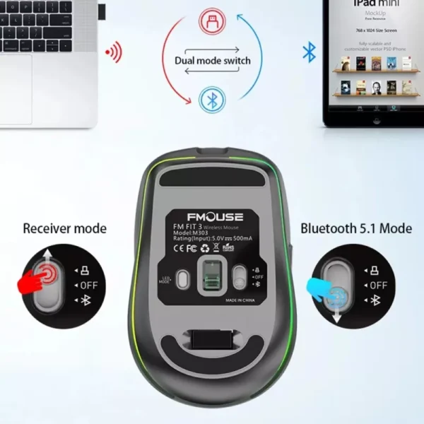 2.4G Dual Mode Wireless RGB Backlit Ergonomic Mouse - Image 4