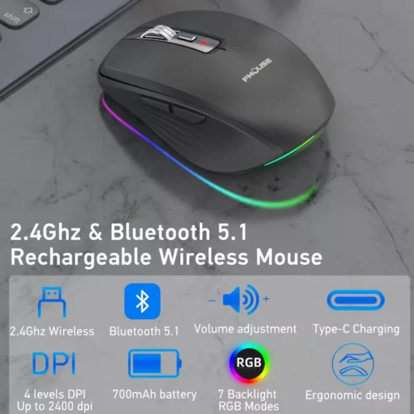 2.4G Dual Mode Wireless RGB Backlit Ergonomic Mouse - Image 5