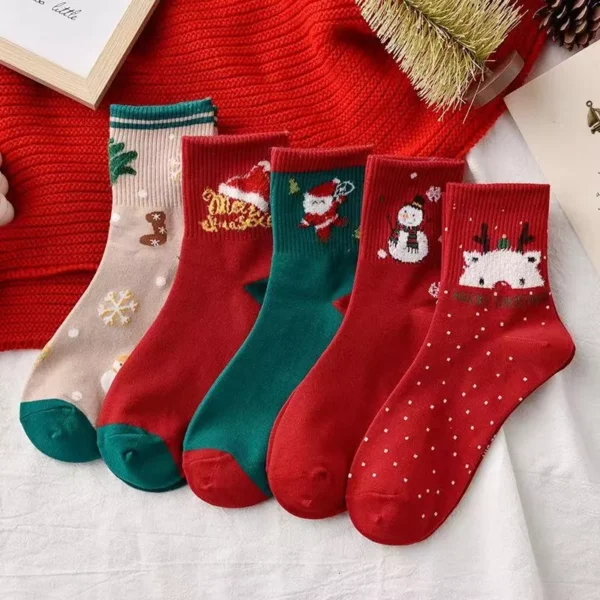 5 Pairs Cartoon Christmas Socks - Image 7