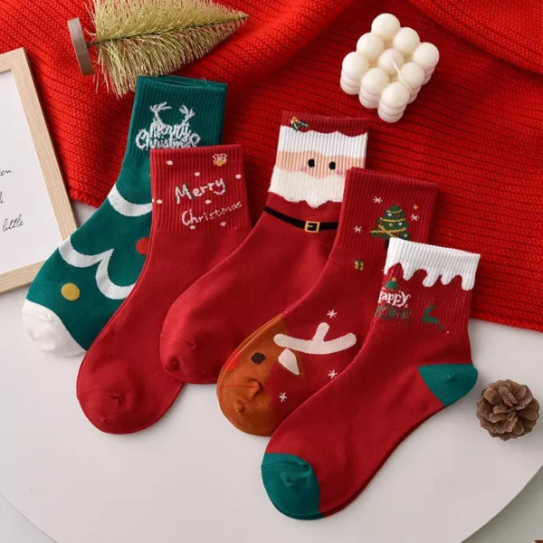 5 Pairs Cartoon Christmas Socks - Image 5
