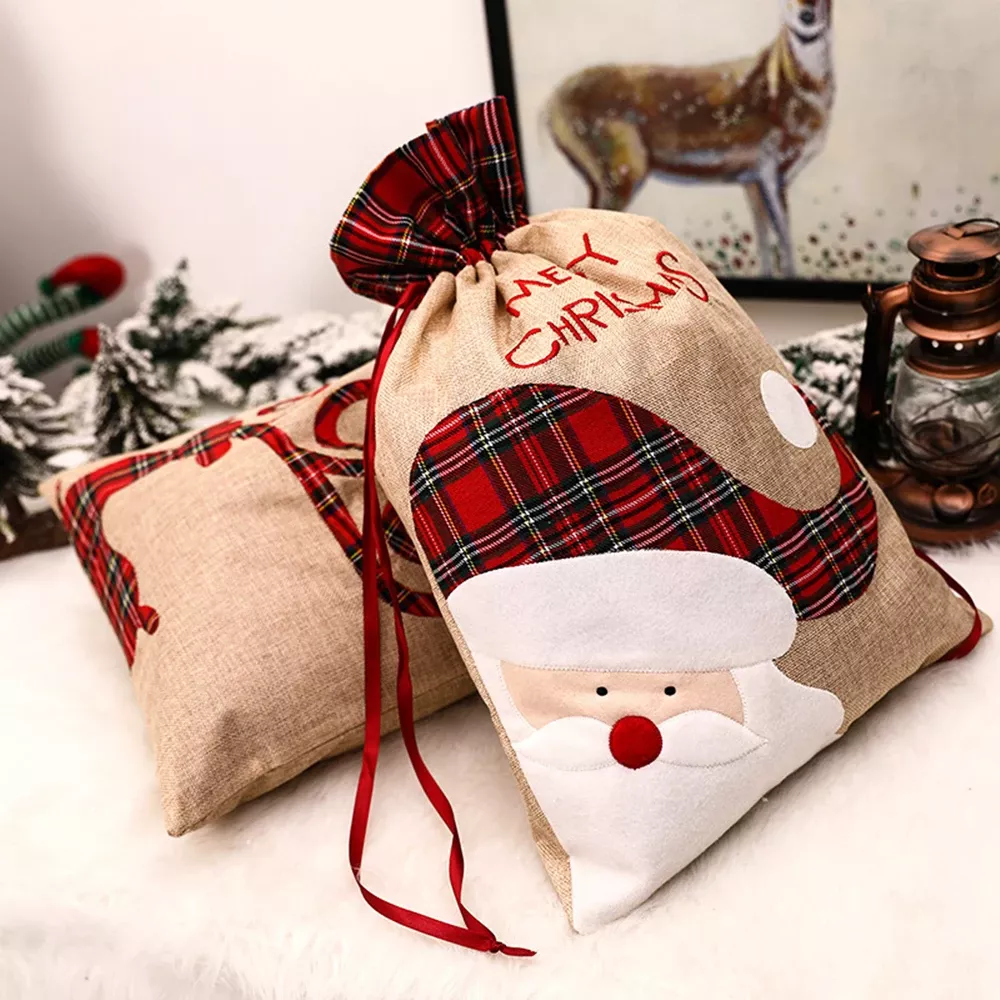 Luxury Linen Drawstring Christmas Gift Bag – Large 15x22in Holiday Packaging - Image 3