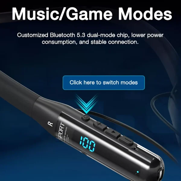 80 Hours Endurance Bluetooth Neckband Headphones, Wireless with Microphone - Image 4