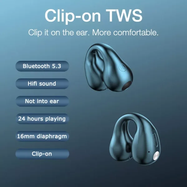Wireless Earclip Bluetooth Headphones with Bass and Touch Control - Image 2