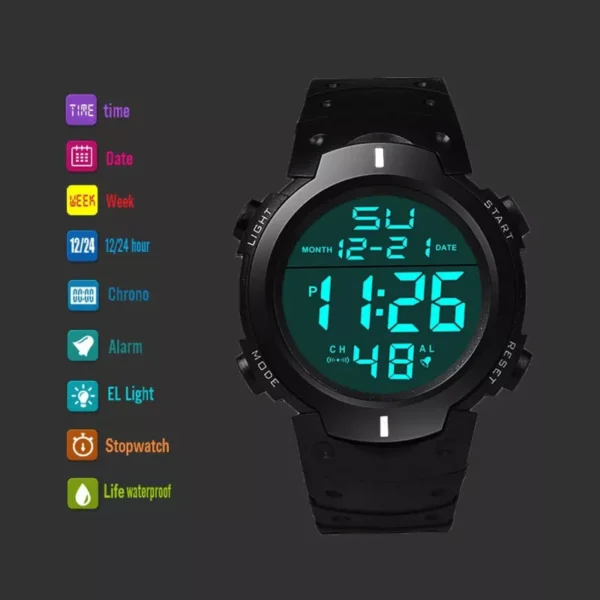 Sport Digital Watch with LED Display, Waterproof & Shock Resistant - Image 2
