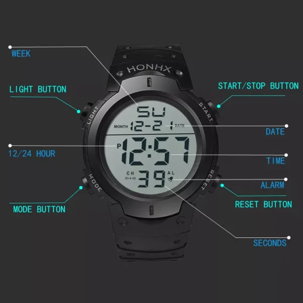 Sport Digital Watch with LED Display, Waterproof & Shock Resistant - Image 3