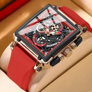 Fashion Sports Watch with Large Rectangular Dial and Chronograph Feature