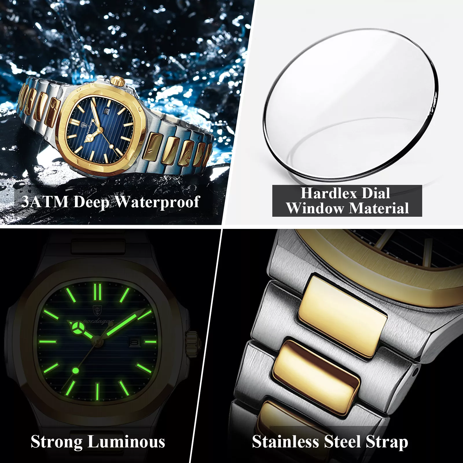 Luxury Square Waterproof Stainless Steel Ladies Watch with Luminous Hands - Image 4
