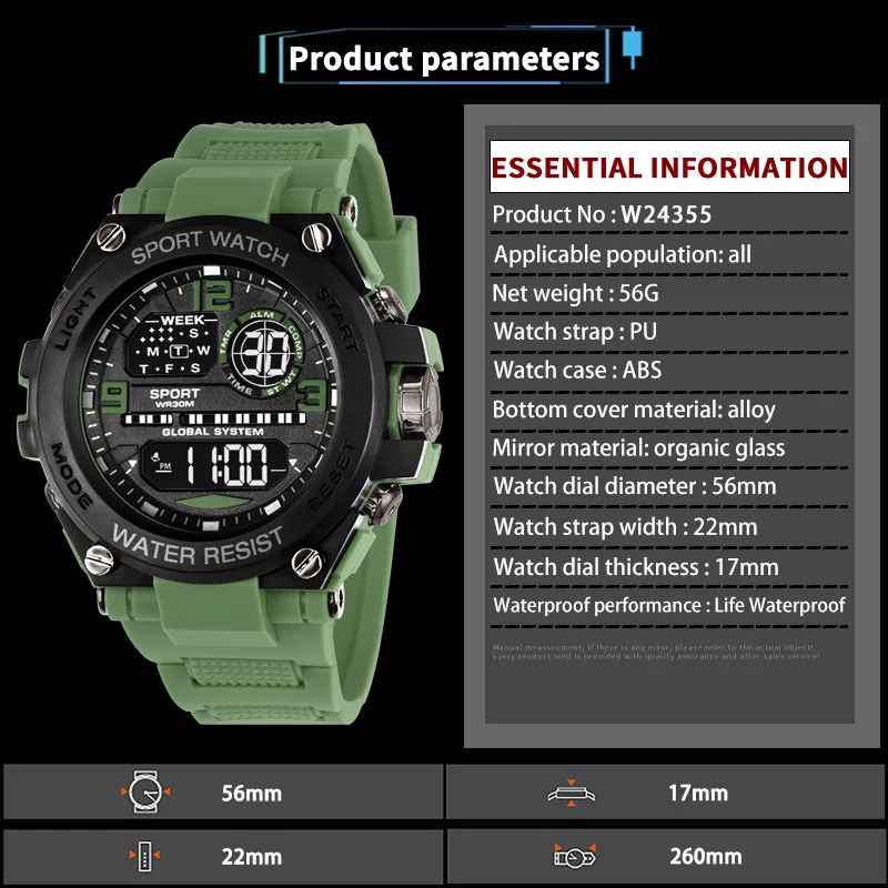 Luxury Waterproof Digital Sport Watch with Stopwatch and Calendar - Image 5