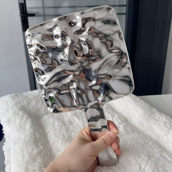 Electroplated Handle Portable Makeup Mirror - Image 2