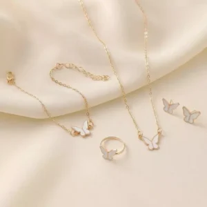 White Butterfly Drop Necklace Jewelry Set