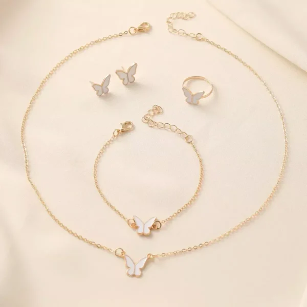 White Butterfly Drop Necklace Jewelry Set - Image 3