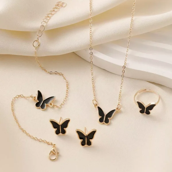 White Butterfly Drop Necklace Jewelry Set - Image 4