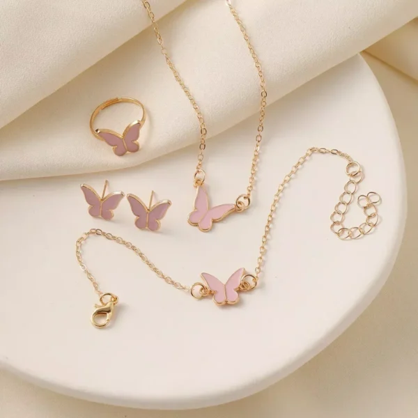 White Butterfly Drop Necklace Jewelry Set - Image 6