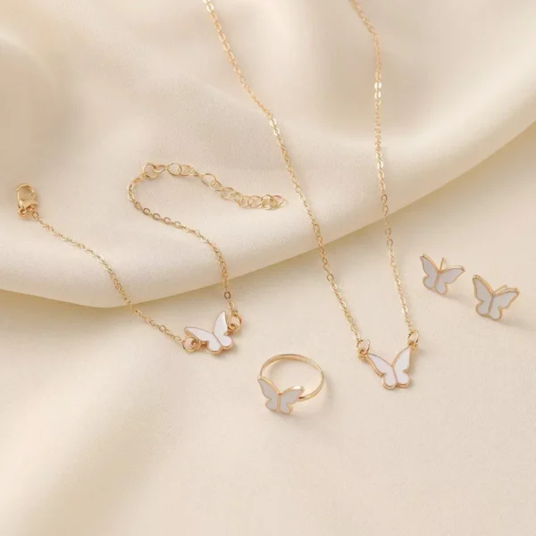 White Butterfly Drop Necklace Jewelry Set - Image 2