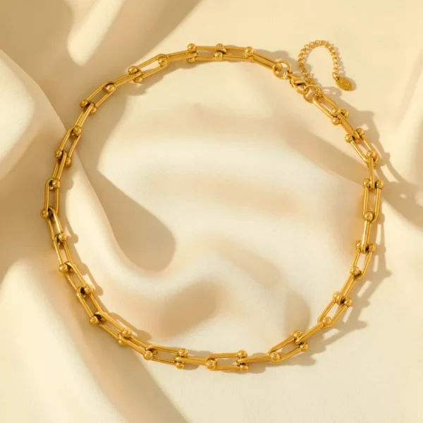 Stainless Steel Gold Thick Chain Necklace & Bracelet Set - Image 4
