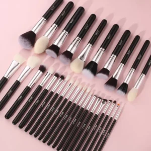 Professional 30-Piece Black Makeup Brush Set with Natural and Synthetic Hair