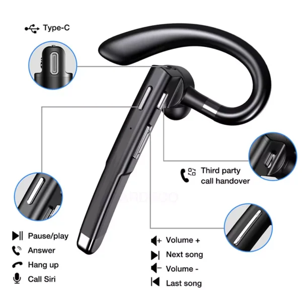 Wireless Bluetooth Headphones with Microphone - Comfortable Ear Hook Design - Image 6