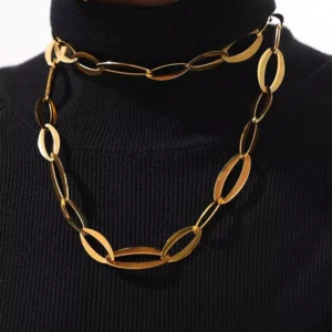 Gold Color Stainless Steel Cuban Chain Necklace & Bracelet Set for Women