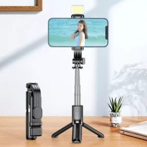 Portable Selfie Stick with Fill Light, Tripod Stand, and Bluetooth Remote