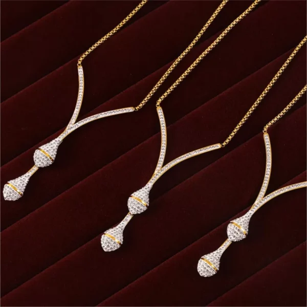 18k Gold Plated Zircon Necklace and Bangle Set for Women - Image 5