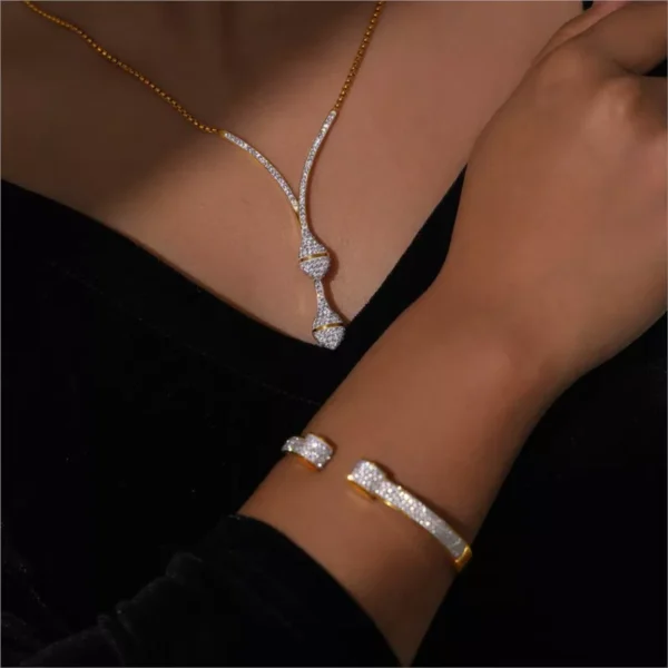 18k Gold Plated Zircon Necklace and Bangle Set for Women - Image 6