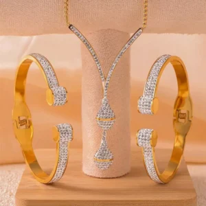 18k Gold Plated Zircon Necklace and Bangle Set for Women