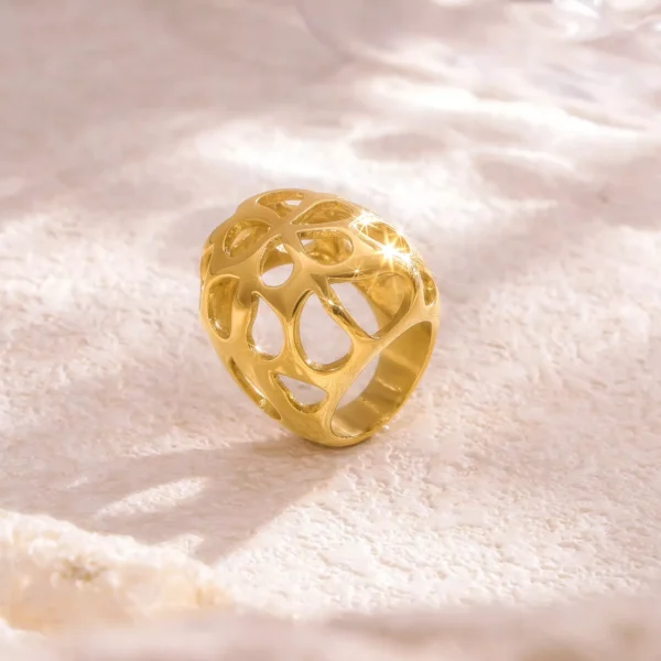 18k Gold Plated Hollowed Stainless Steel Cocktail Ring for Women - Image 7