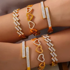 Elegant Gold Plated Stainless Steel Cuff Bangle Bracelet for Women